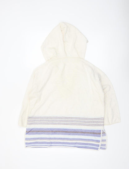 Poetry Women Ivory Hooded Jumper UK 8/10 100% Cotton Striped Pullover