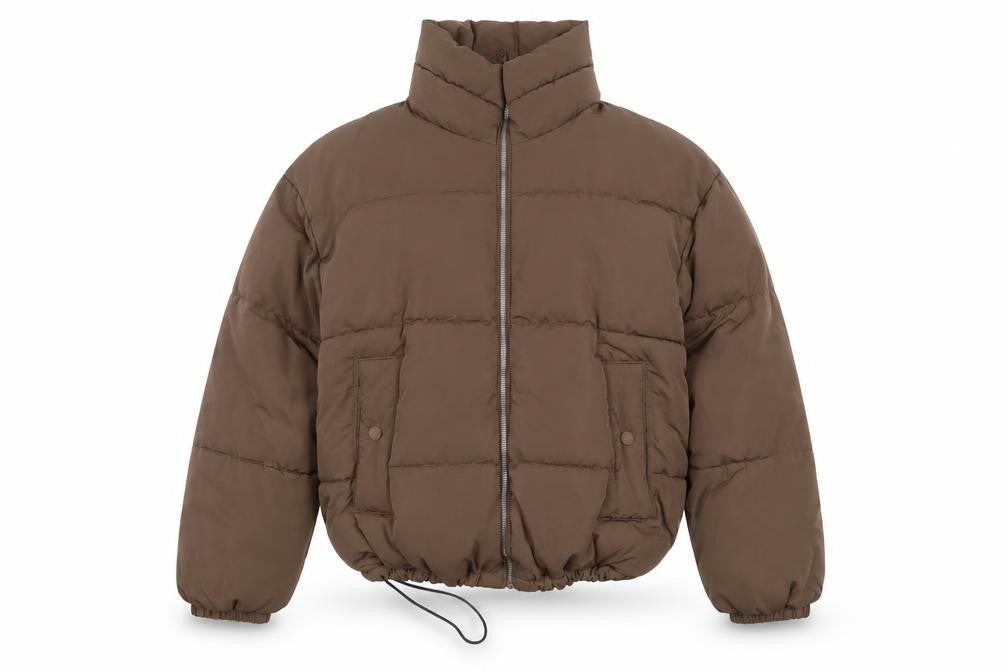 Pull & Bear Womens Brown Puffer Jacket S Quilted Cropped Winter Coat