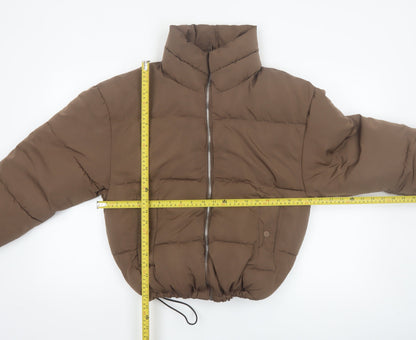 Pull & Bear Womens Brown Puffer Jacket S Quilted Cropped Winter Coat
