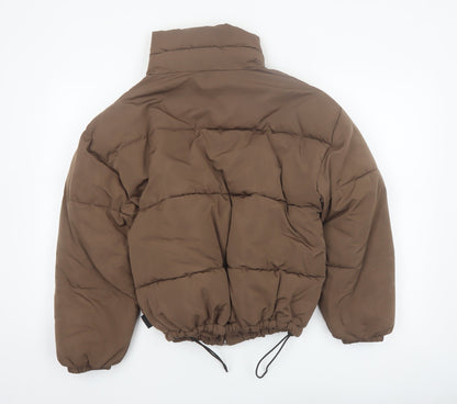 Pull & Bear Womens Brown Puffer Jacket S Quilted Cropped Winter Coat