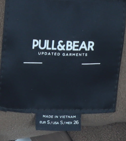 Pull & Bear Womens Brown Puffer Jacket S Quilted Cropped Winter Coat