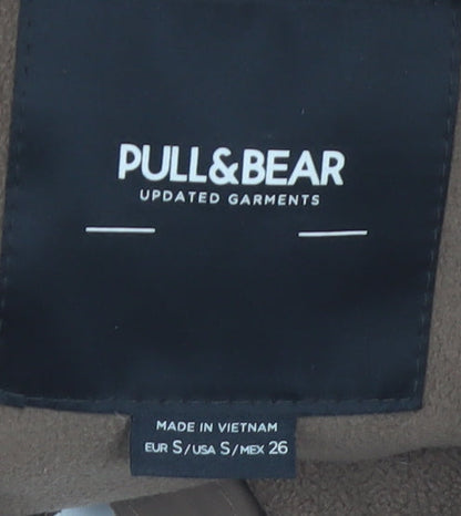 Pull & Bear Womens Brown Puffer Jacket S Quilted Cropped Winter Coat
