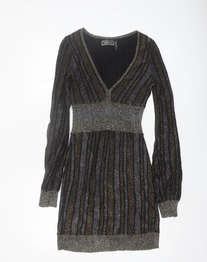 Guess Women's Black Metallic Stripe Bodycon Party Dress Size S
