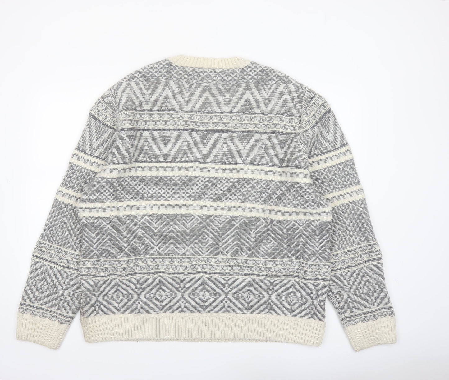 River Island Men Grey White Crew Neck Wool Blend Pullover Jumper XXL