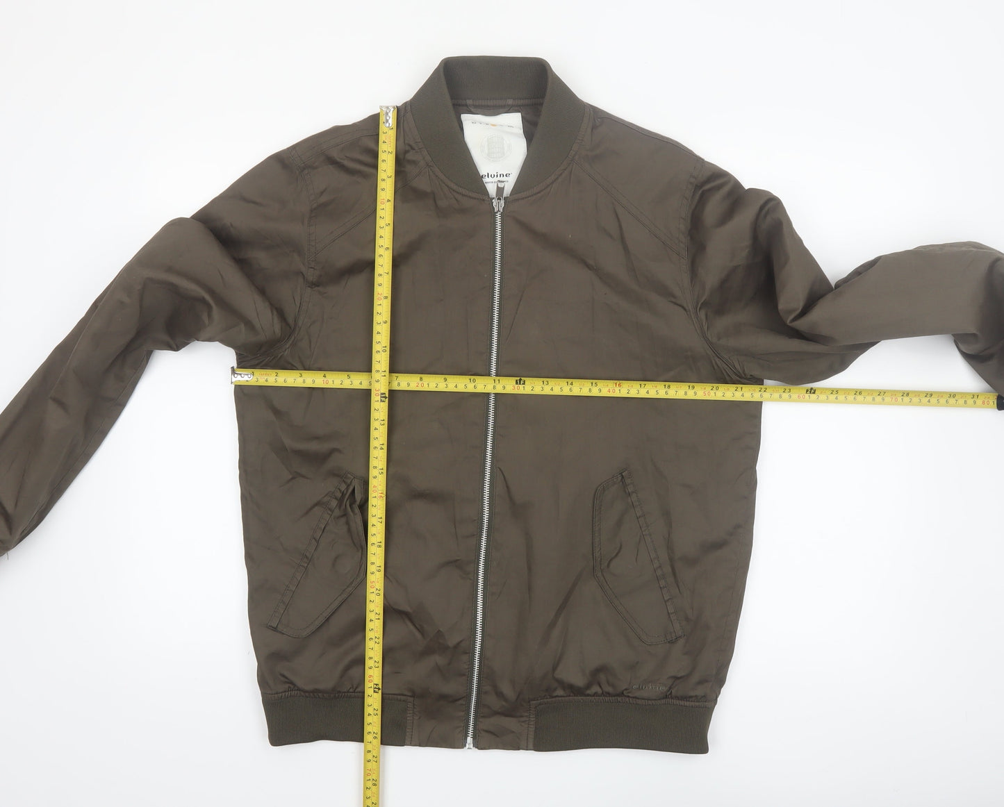 Elvine Men's Brown Bomber Jacket Size L Cotton Casual Zip Up