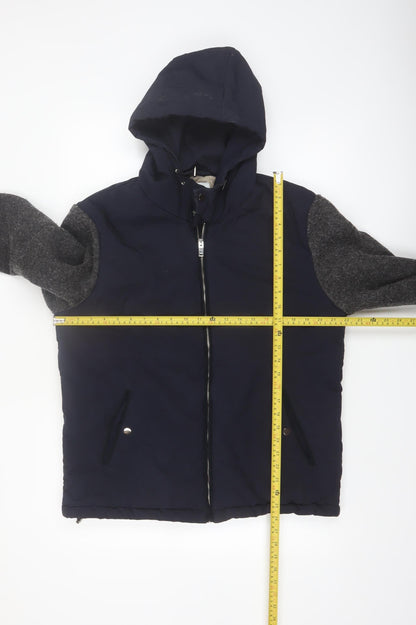 Reiss Men's Blue Wool Blend Hooded Bomber Jacket L