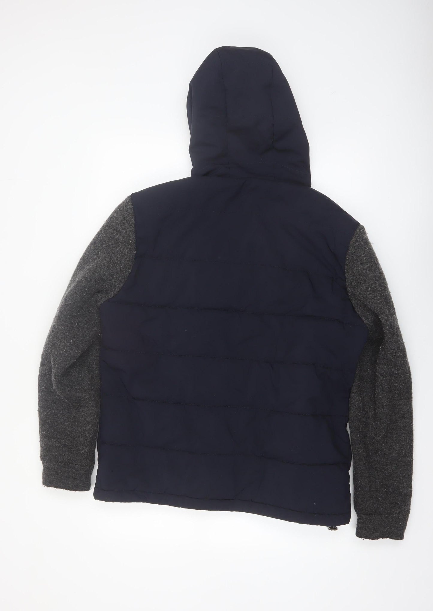 Reiss Men's Blue Wool Blend Hooded Bomber Jacket L