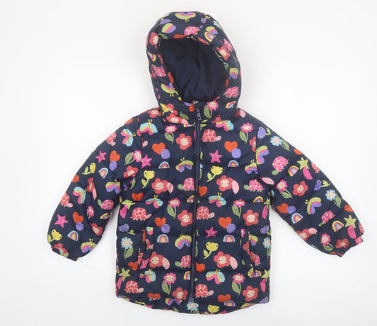 Next Girls Multicoloured Animal Print Puffer Jacket 5-6 Years Hooded Winter Coat
