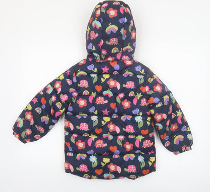 Next Girls Multicoloured Animal Print Puffer Jacket 5-6 Years Hooded Winter Coat