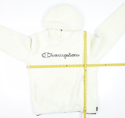 Champion Women’s Ivory Hooded Pullover Sweatshirt Size L Fleece Lined