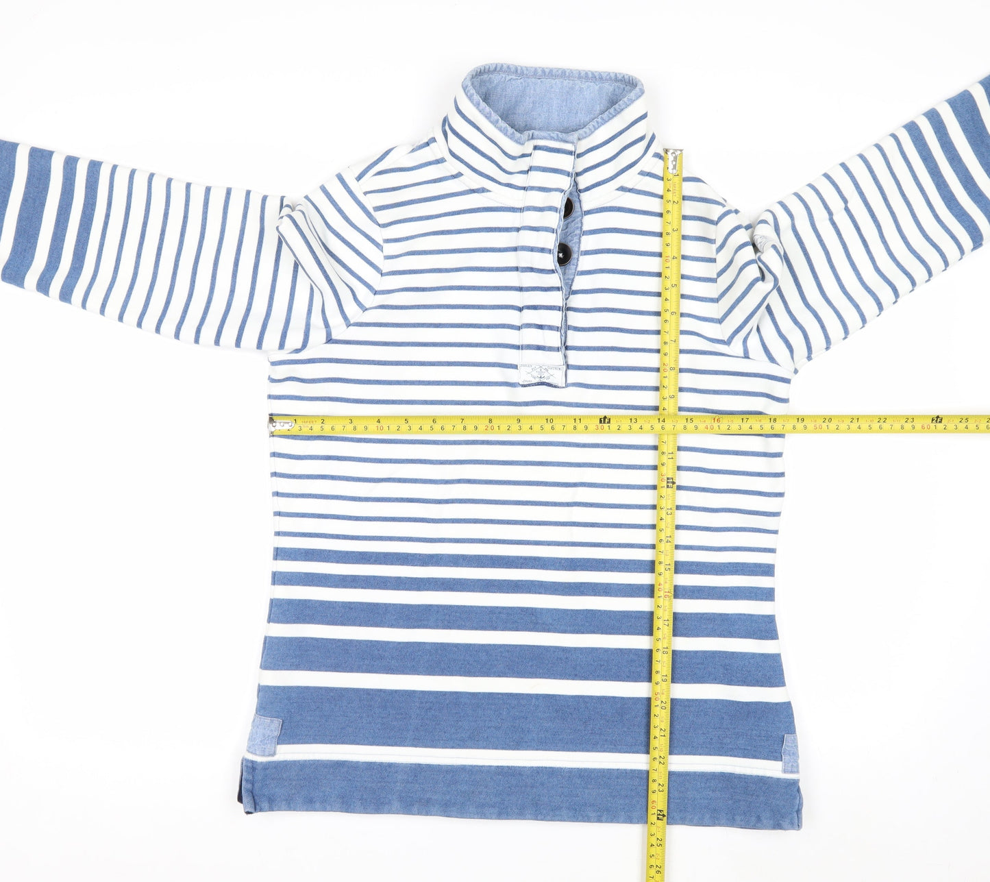 Joules Women Blue White Striped Cotton Henley Sweatshirt UK 12