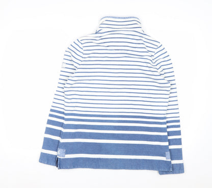 Joules Women Blue White Striped Cotton Henley Sweatshirt UK 12