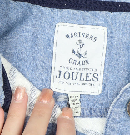 Joules Women Blue White Striped Cotton Henley Sweatshirt UK 12