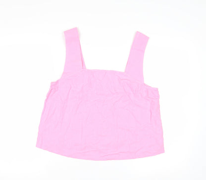 Marks and Spencer Women's Pink Linen Blend Square Neck Tank Top Size 12