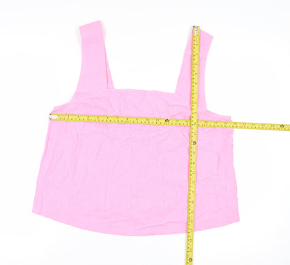 Marks and Spencer Women's Pink Linen Blend Square Neck Tank Top Size 12