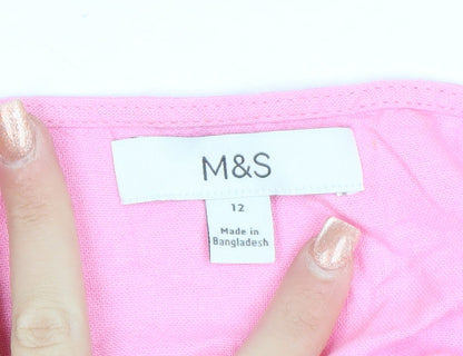 Marks and Spencer Women's Pink Linen Blend Square Neck Tank Top Size 12