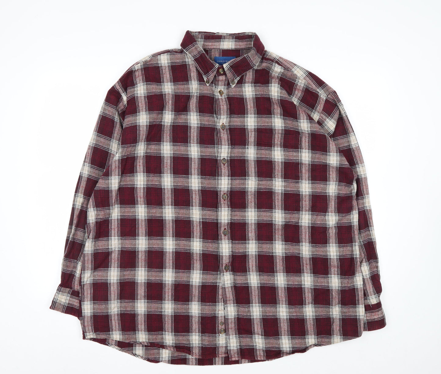Towncraft Men's Red Plaid Flannel Button-Up Shirt XL