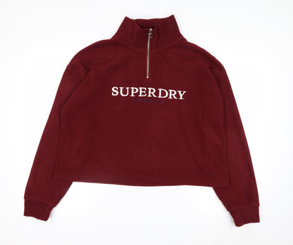 Superdry Womens Burgundy 1/4 Zip Fleece Sweatshirt UK 12