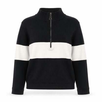 Apricot Women's Black Stripe Mock Neck Half Zip Jumper Size 8