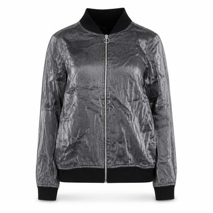 Vintage Womens Grey XS Bomber Jacket Satin Zip Up Lightweight