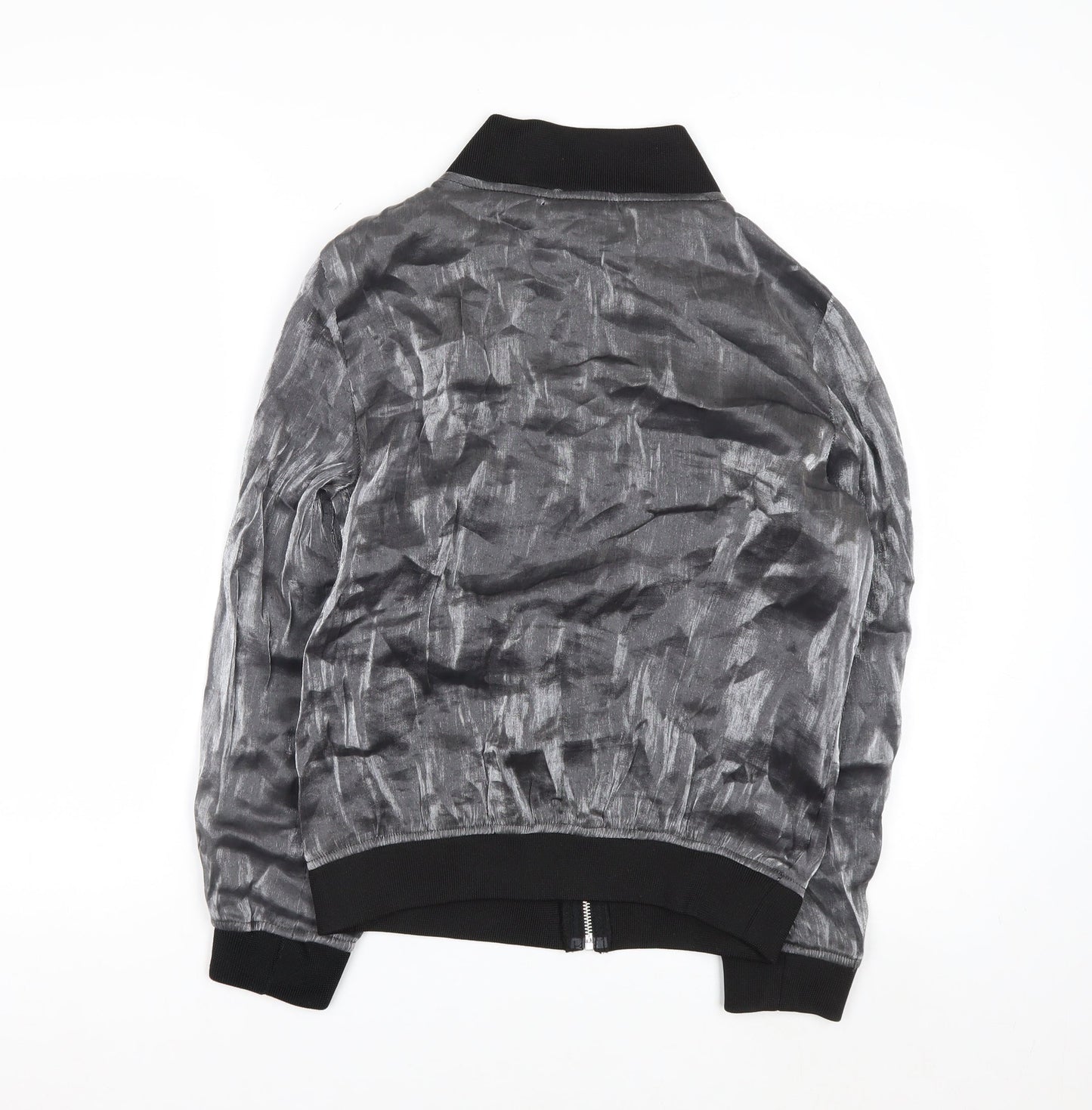 Beyond Retro Womens Grey XS Bomber Jacket Satin Zip Up Lightweight