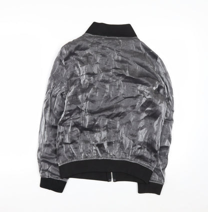 Beyond Retro Womens Grey XS Bomber Jacket Satin Zip Up Lightweight