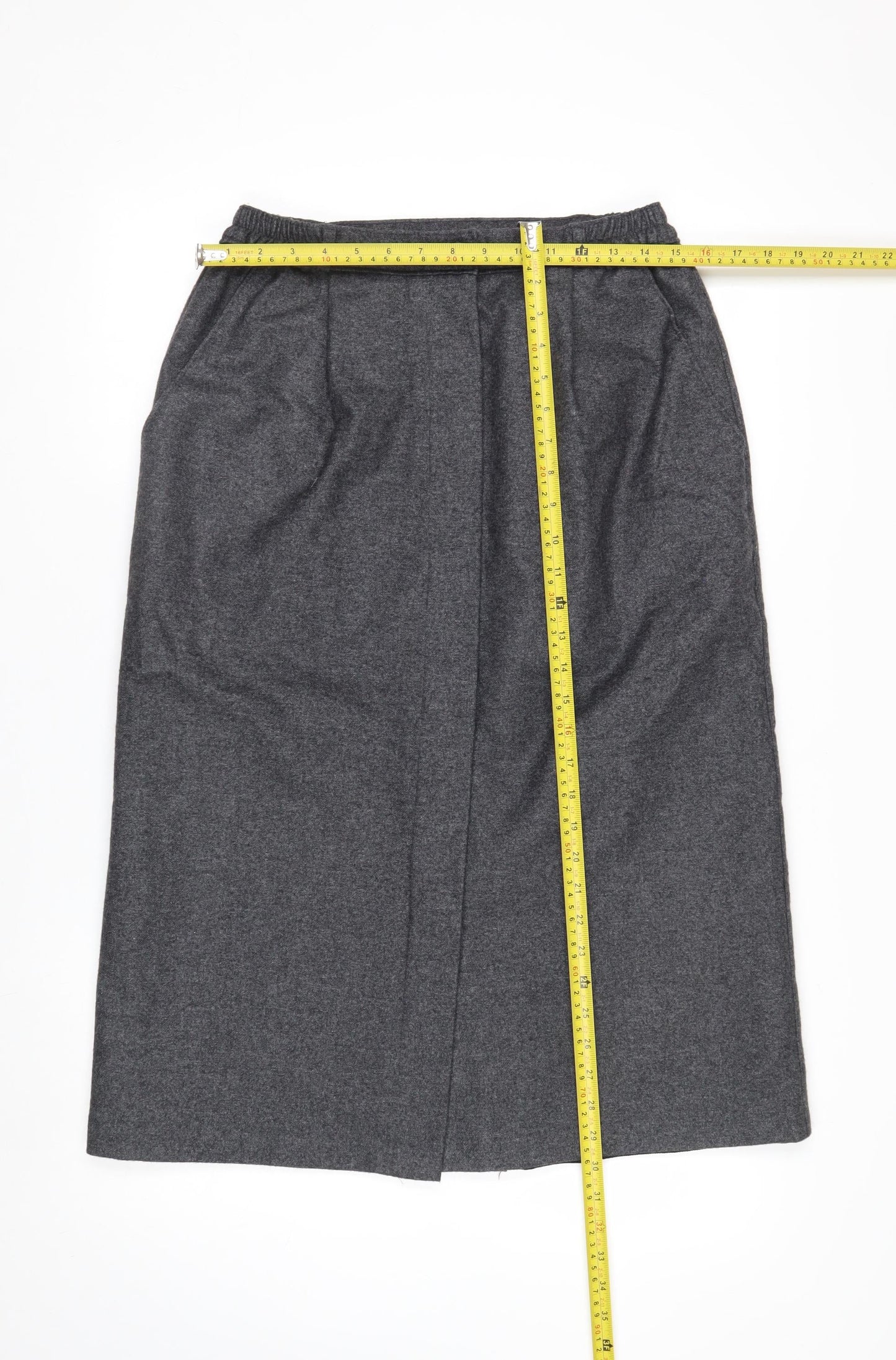 Slimma Women Grey Wool Blend Midi Pencil Skirt Size 14