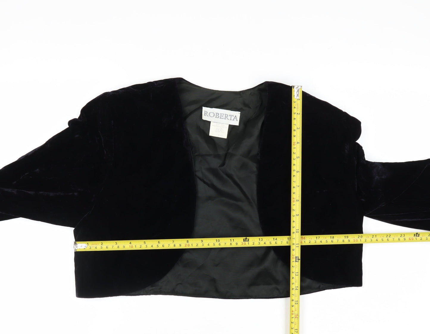Roberta Women's Black Velvet Cropped Tuxedo Blazer Size L