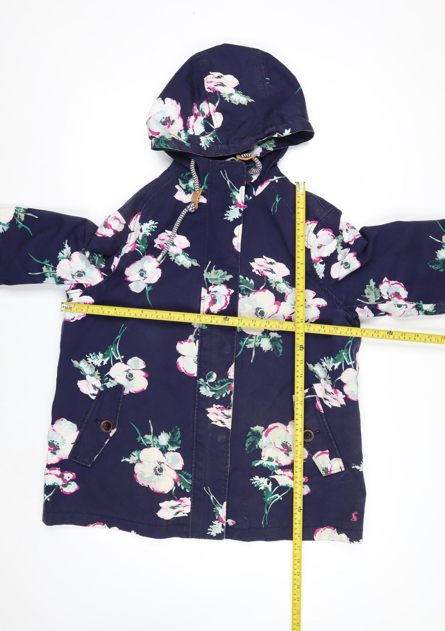 Joules Women's Blue Floral Waterproof Hooded Rain Jacket Size 16