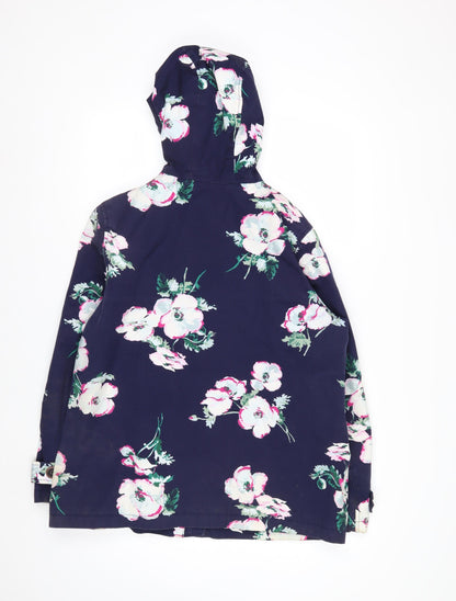 Joules Women's Blue Floral Waterproof Hooded Rain Jacket Size 16