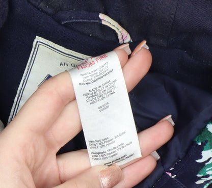 Joules Women's Blue Floral Waterproof Hooded Rain Jacket Size 16
