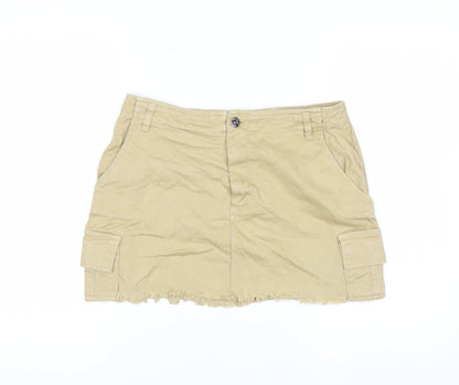 Pull&Bear Women Beige Cargo Short Skirt L Cotton Twill