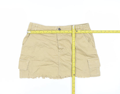 Pull&Bear Women Beige Cargo Short Skirt L Cotton Twill