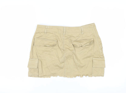 Pull&Bear Women Beige Cargo Short Skirt L Cotton Twill