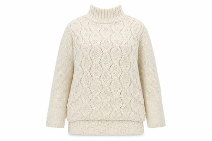 H&M Women Beige Cable-Knit Wool Blend Roll Neck Jumper Size 14 L