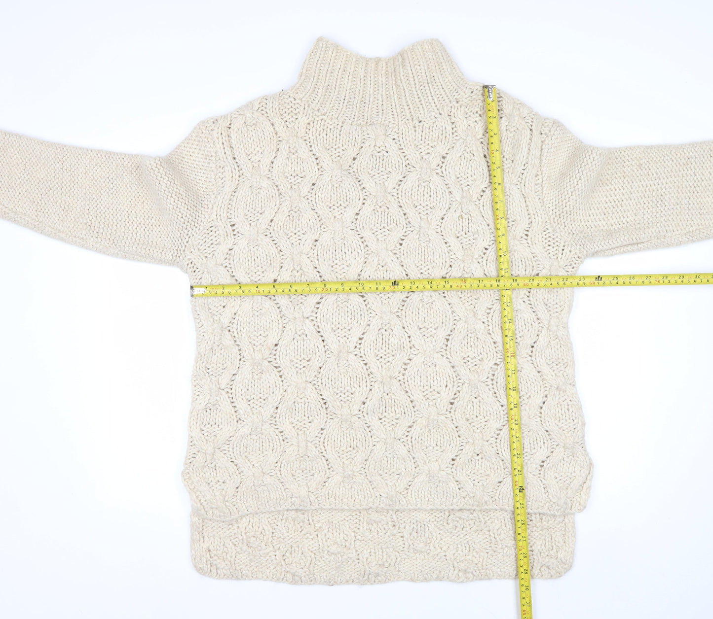 H&M Women Beige Cable-Knit Wool Blend Roll Neck Jumper Size 14 L