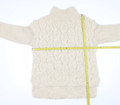 H&M Women Beige Cable-Knit Wool Blend Roll Neck Jumper Size 14 L