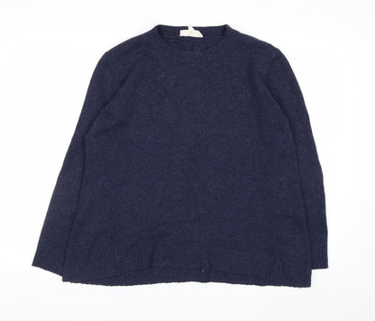 Seasalt Cornwall Women's Navy Wool Jumper Size 14 Classic Crew Neck