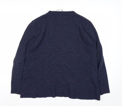 Seasalt Cornwall Women's Navy Wool Jumper Size 14 Classic Crew Neck