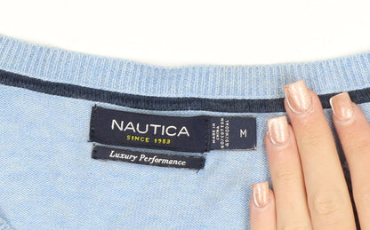 Nautica Men’s Blue V-Neck Cotton Modal Pullover Jumper Size M