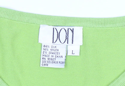 DON Womens Green Silk Blend Rose Print Short Sleeve Pullover Jumper L