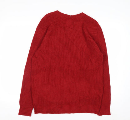 Coen Men's Red Lamb's Wool Knit Crew Neck Jumper Size L