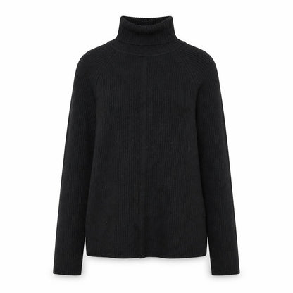White Stag Women's Black Roll Neck Ribbed Knit Jumper Size S