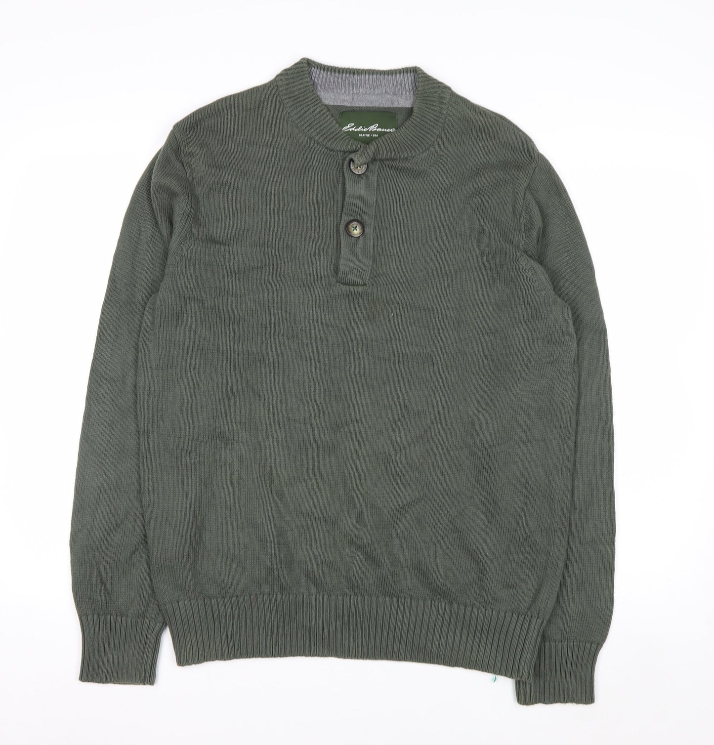 Eddie Bauer Men's Green Cotton Henley Jumper Size M