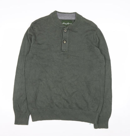 Eddie Bauer Men's Green Cotton Henley Jumper Size M