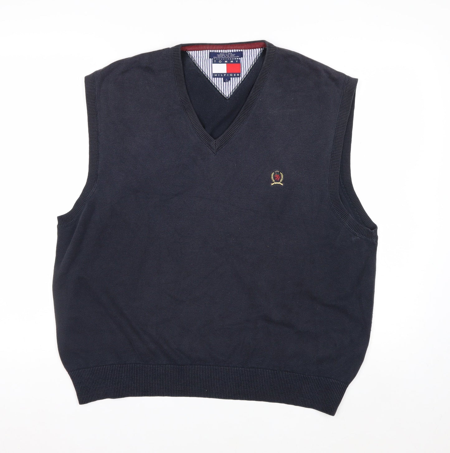 Tommy Hilfiger Men's Blue Cotton V-Neck Sleeveless Vest L