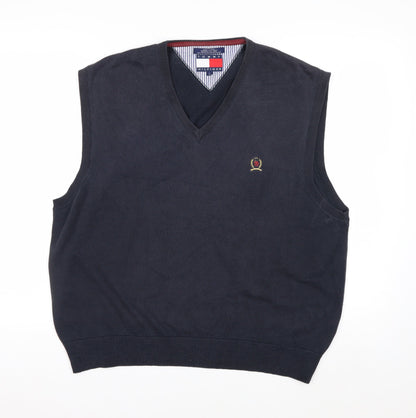Tommy Hilfiger Men's Blue Cotton V-Neck Sleeveless Vest L