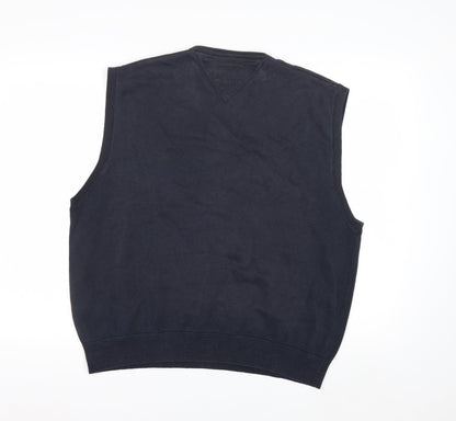 Tommy Hilfiger Men's Blue Cotton V-Neck Sleeveless Vest L