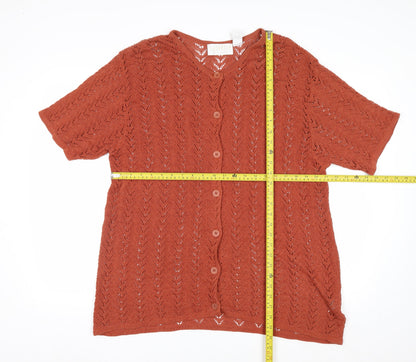 Elisabeth by Liz Claiborne Women’s Rust Open-Knit Button Cardigan Size 2 Cotton Blend