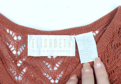Elisabeth by Liz Claiborne Women’s Rust Open-Knit Button Cardigan Size 2 Cotton Blend